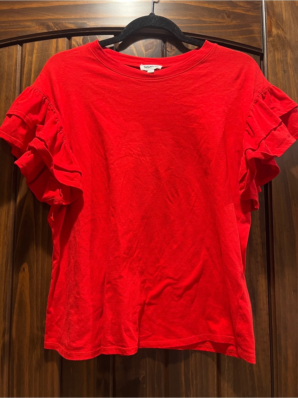 Sugarlips Red Ruffle Sleeve Tee